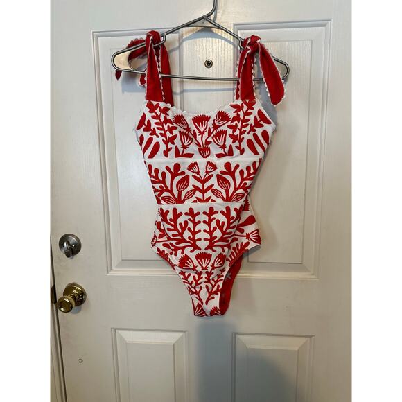 Jessie Zhao One-Piece Swimsuit Womens S Red Coral Tie Strap Reversible Swimwear - Picture 2 of 8